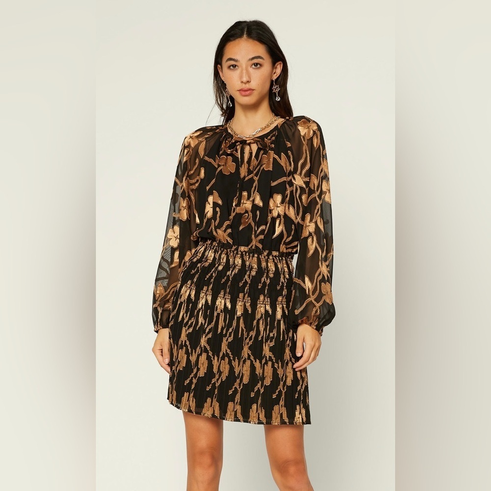 Anthropologie Current Air Gold Foil Print Dress